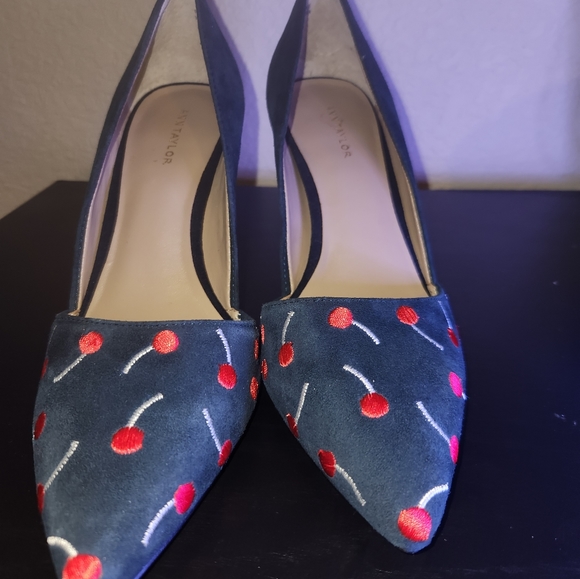 Ann Taylor Azra Cherry Embroidered Suede Pumps - Picture 7 of 8